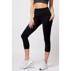 Extra Compression Cropped Leggings With Tummy Control And Side Pockets Black