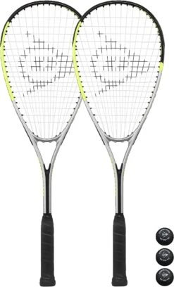 2 X Dunlop Hyper Lite Ti 4.0 Squash Rackets + 3 Squash Balls