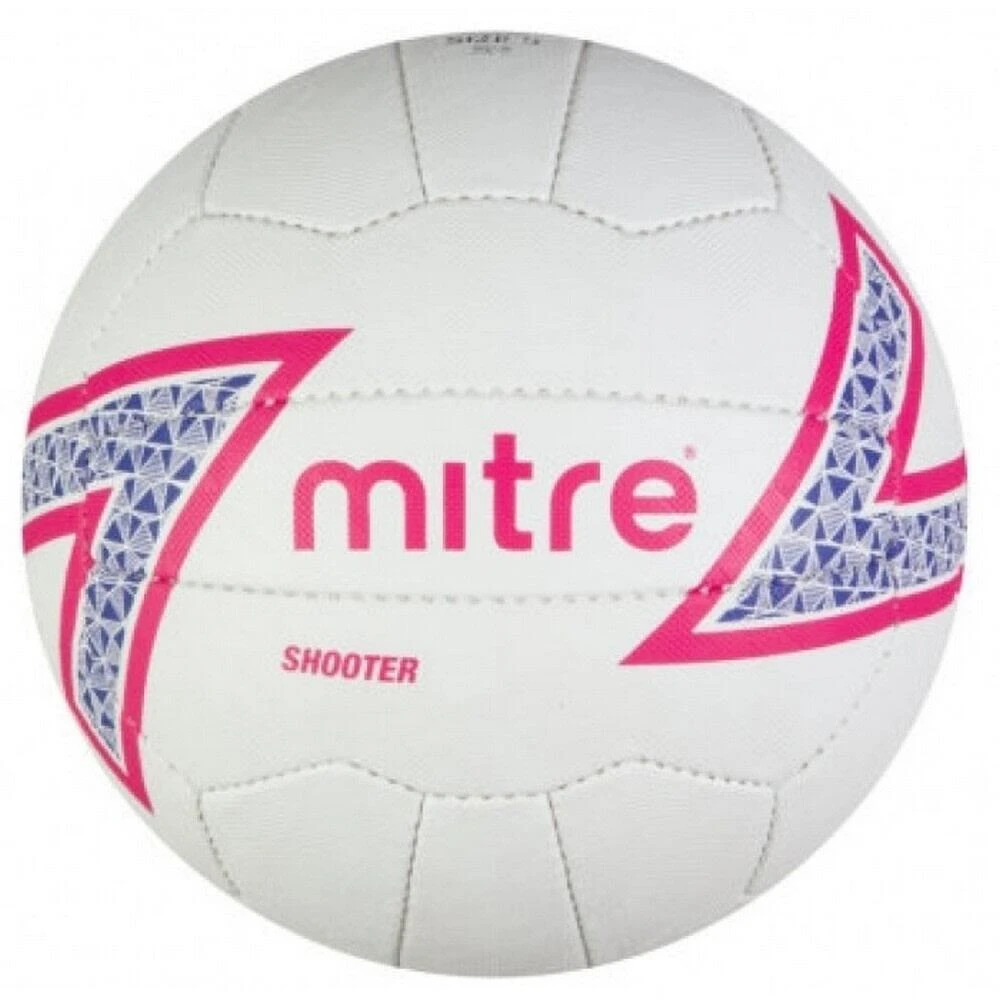 Mitre Shooter Logo Netball (White/Pink/Blue) 3 Mitre Shooter Logo Netball (White/Pink/Blue)