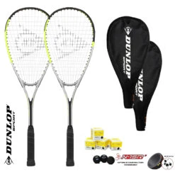Dunlop Hyper Lite Squash Racket Twin Set Inc Protective Covers & 3 Squash Balls