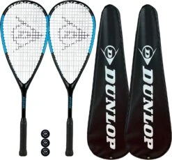 Dunlop Hypermax Nano Squash Racket Twin Set Inc Covers & 3 Squash Balls