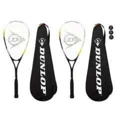 2 X Dunlop Nanomax Ti Squash Rackets + Covers + 3 Squash Balls