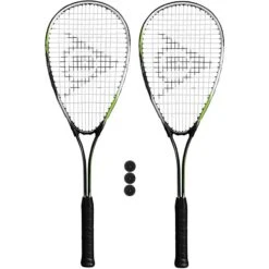 Dunlop Biotec Titanium Squash Racket Twin Set, Inc Protective Covers & 3 Squash