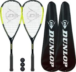 Dunlop Hypermax Pro Squash Racket Twin Set Inc Covers & 3 Squash Balls