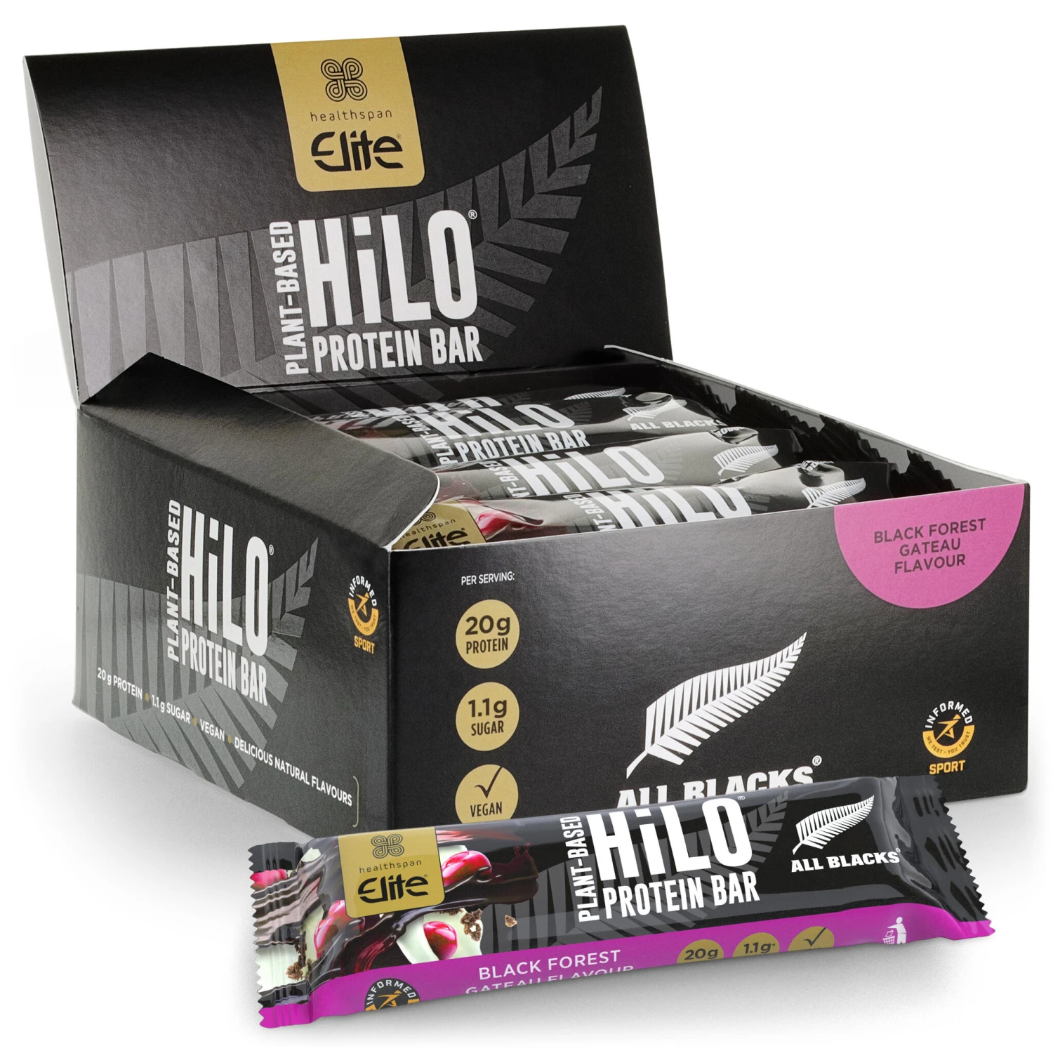 Healthspan Elite All Blacks Plant-Based Protein Bar Black Forest Gateau 3 Healthspan Elite All Blacks Plant-Based Protein Bar Black Forest Gateau