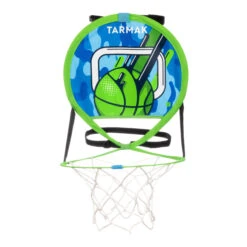 Kids' Wall-Mounted Portable Basketball Basket With Ball Hoop 100 - Green/Blue